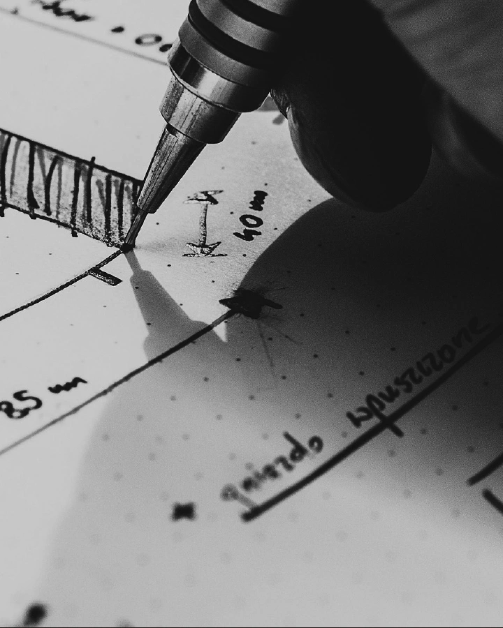 図面上の寸法を細かく確認する設計作業